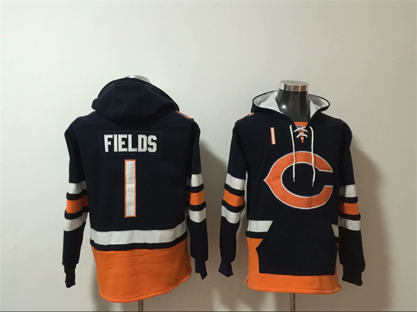 Men's  Black Chicago Bears #1 Justin Fields Ageless Must-Have Lace-Up Pullover Hoodie